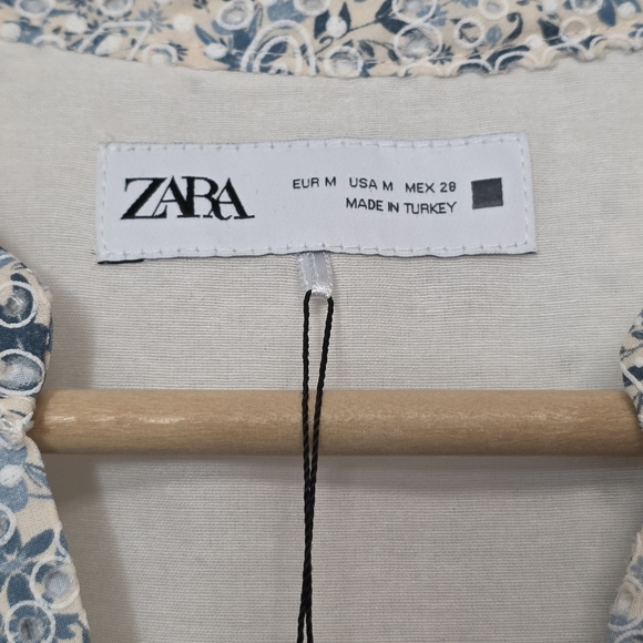 NWT ZARA Dress Medium Blue White Floral Tie Waist Women’s - Picture 3 of 16